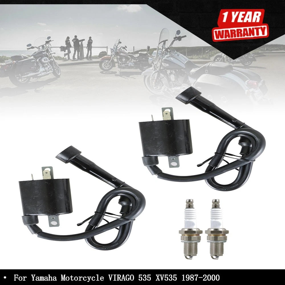 2X Ignition Coil & Spark Plug for Yamaha Virago 535 XV535 (1987–2000)