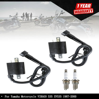 2X Ignition Coil & Spark Plug for Yamaha Virago 535 XV535 (1987–2000)