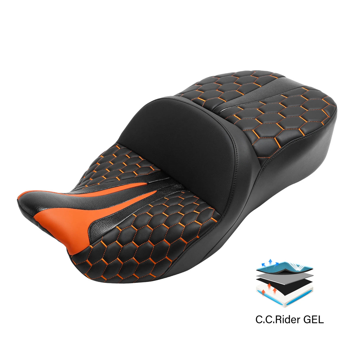 Gel Seat for Harley Street Electra Glide (2009–2023) - Orange Black