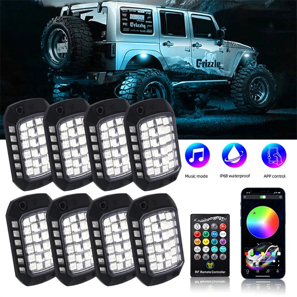8Pcs RGB LED Rock Lights for Jeep Truck SUV (Universal Fit)