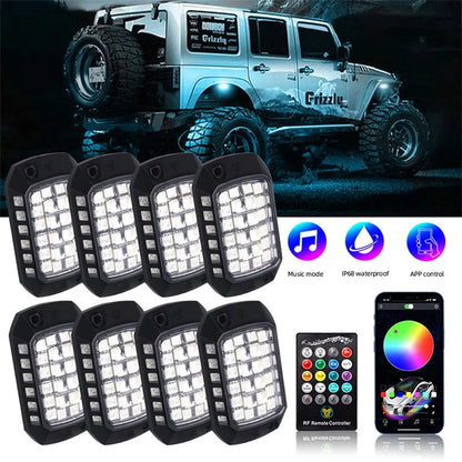 8Pcs RGB LED Rock Lights for Jeep Truck SUV (Universal Fit)