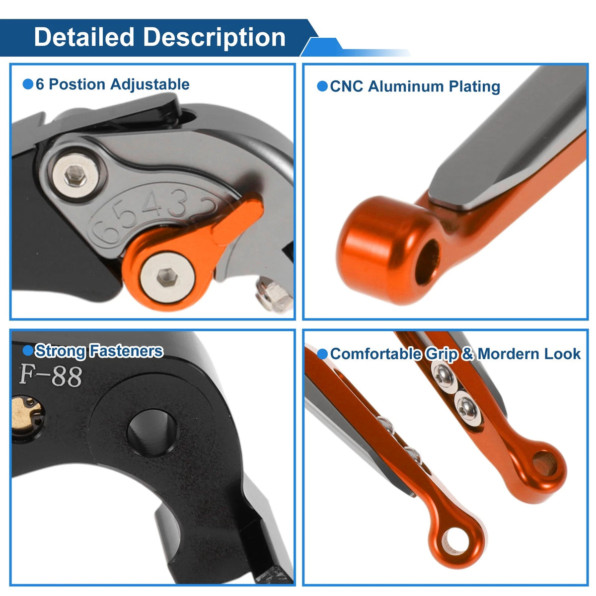 Adjustable Brake Clutch Levers for Kawasaki ZX14R (2006–2023) - Titanium Orange