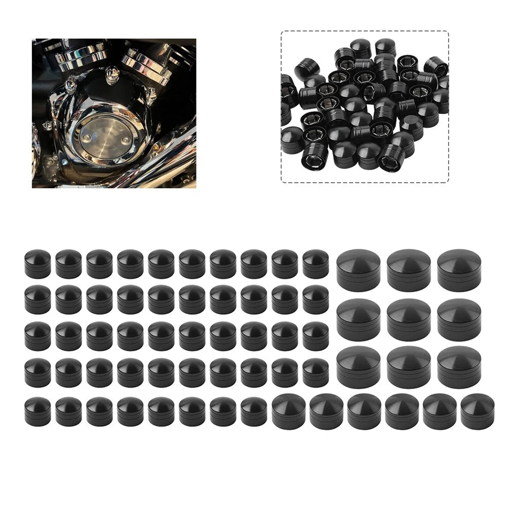 Set of 63X Engine Topper Bolt Caps Black for Harley Softail FXST (2000–2006)