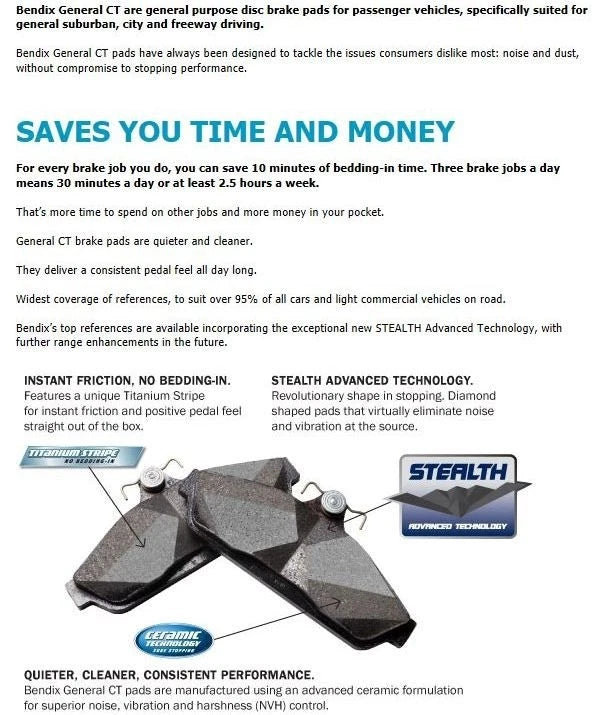 Bendix GCT Front Disc Brake Pads for Ford Kuga TE TF (2012–2016)
