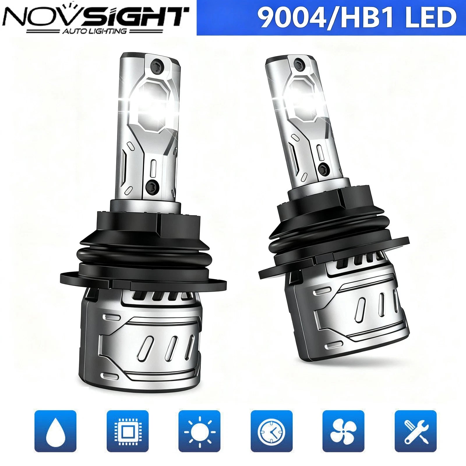 2X 9004 HB1 LED Headlight Bulbs for NOVSIGHT (6500K)