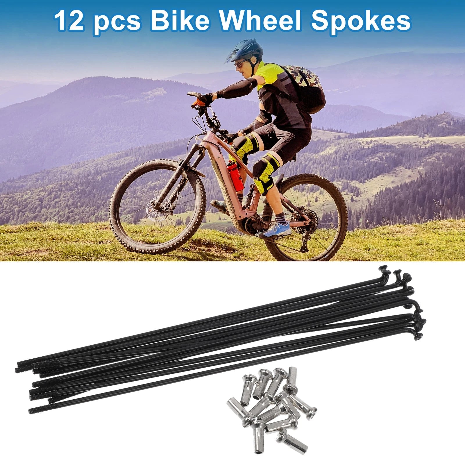 Bicycle Spokes Nipple Replacement Set 304 Stainless Steel for Universal (Black)