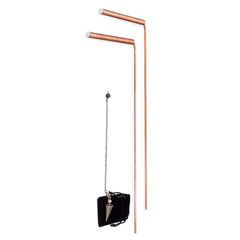 Telescoping Copper Dowsing Rods & Pendulum for Universal Use