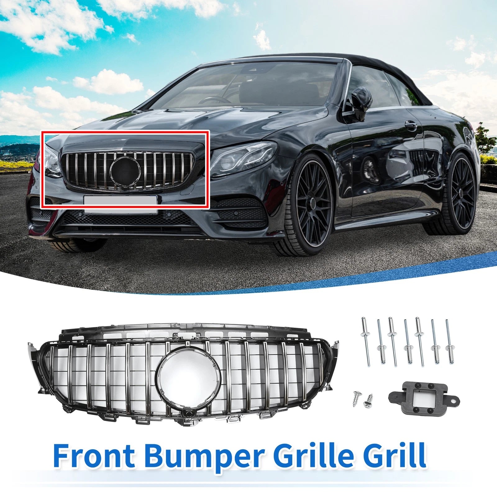 Front Upper Bumper Grille Grill for Mercedes-Benz E200 (2016–2020)