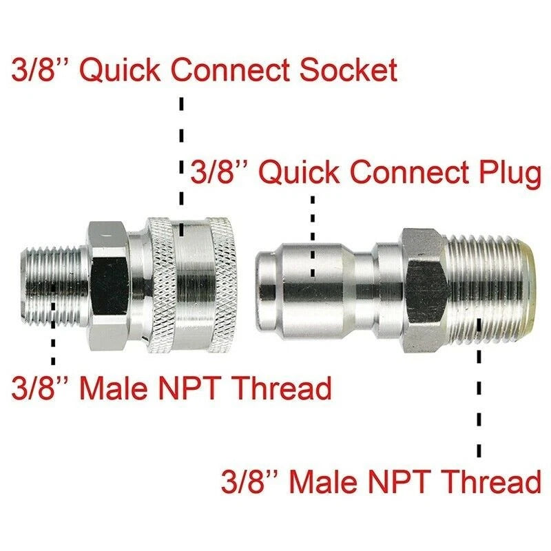 Adapter Kit for Pressure Washer 3/8" 5000 PSI Male Quick Connector