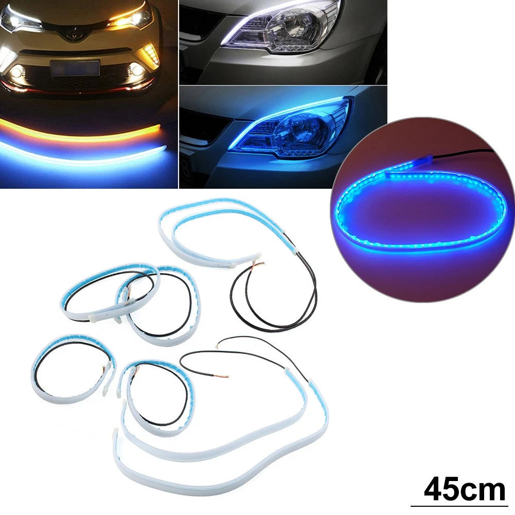 45cm Sequential DRL LED Strip Turn Signal Light Bright Yellow Flexible LED DRL