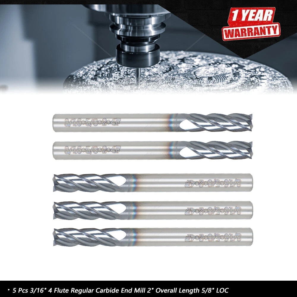 5x 3/16" Shank Diameter 4 Flute Carbide End Mill