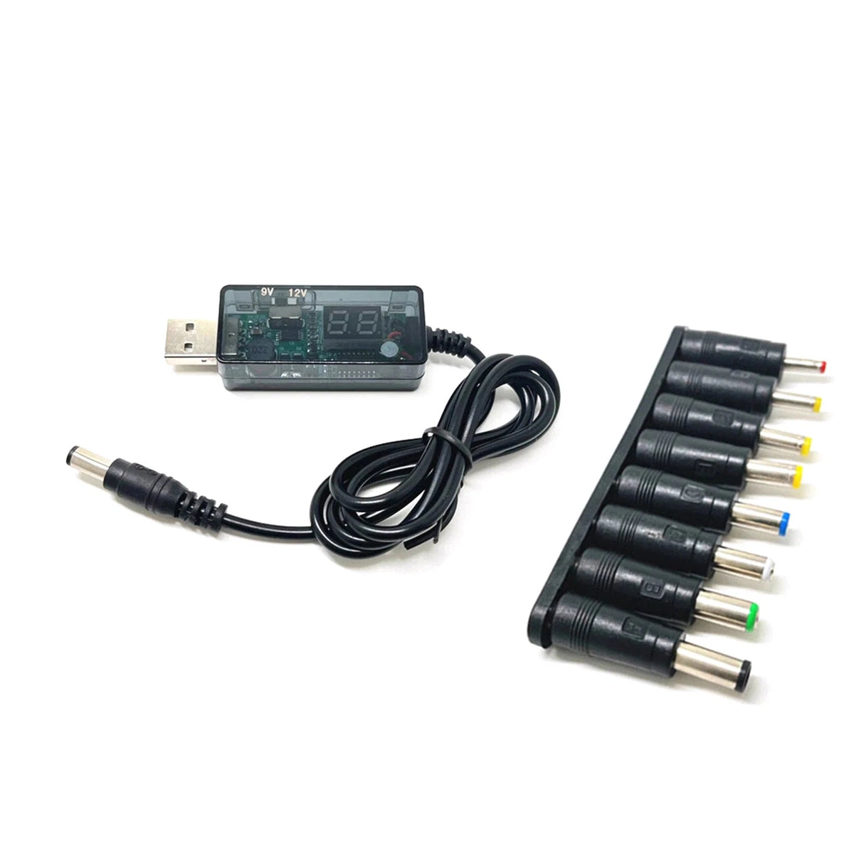 USB Boost Converter 5V to 9V/12V 2A Max with 8 DC Plugs for Power Outage