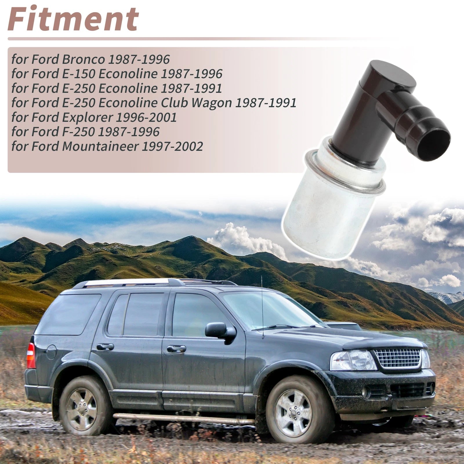 PCV Valve for Ford Bronco (1987–1996) 19313317 Plastic Metal Black Silver