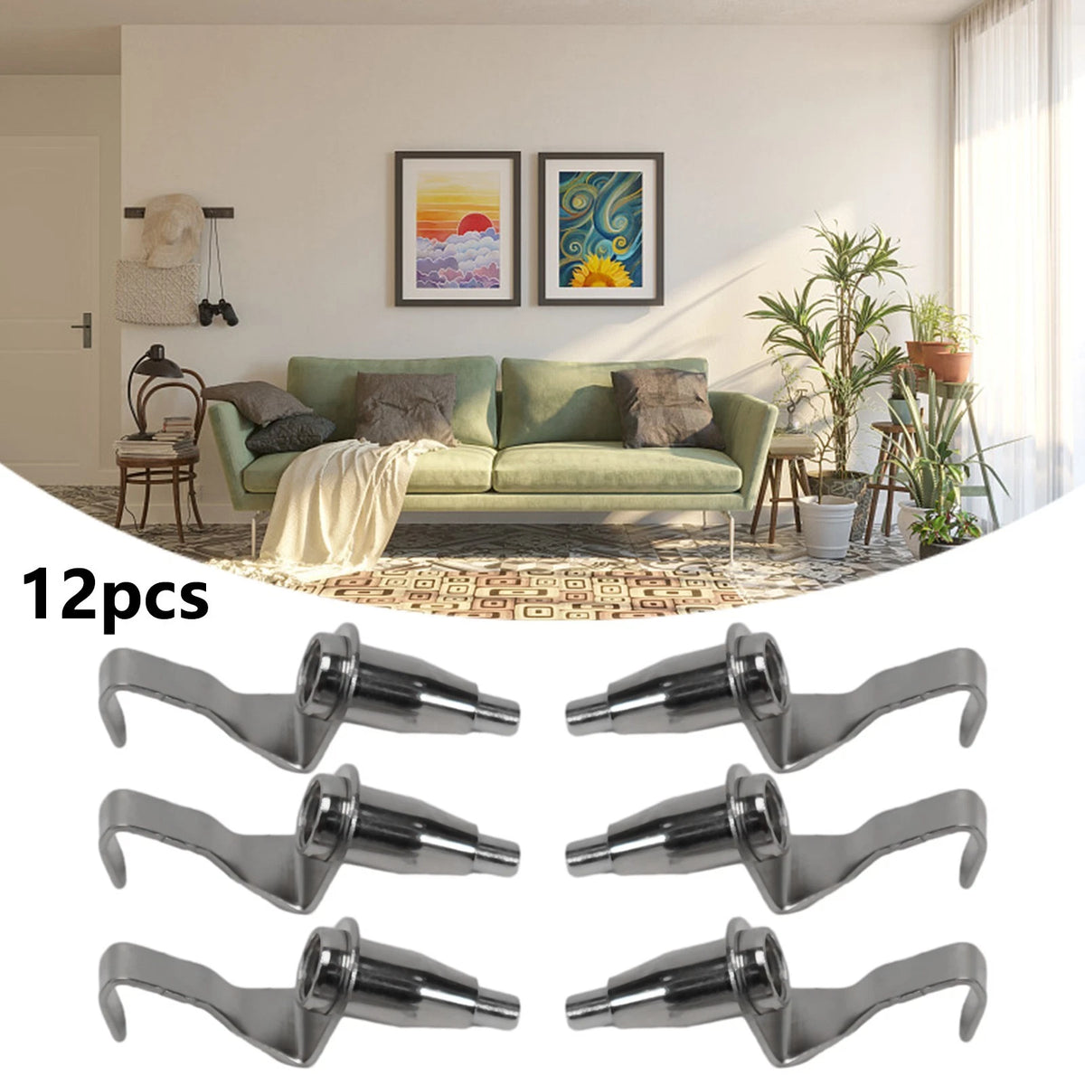 12 Piece Set of Adjustable Art Gallery Hooks for Secure Display