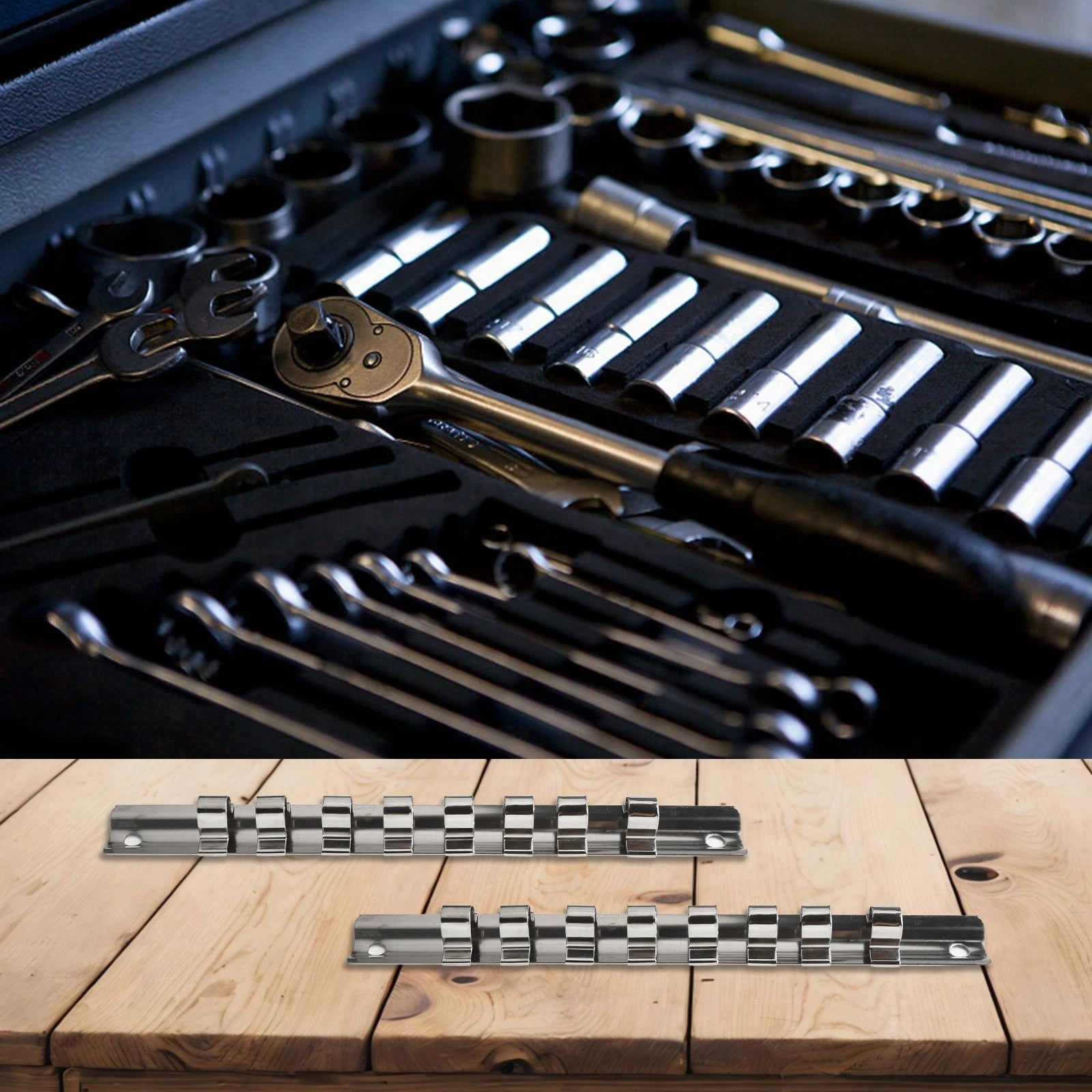 8-Clip Socket Rack Holder for Tool Organization