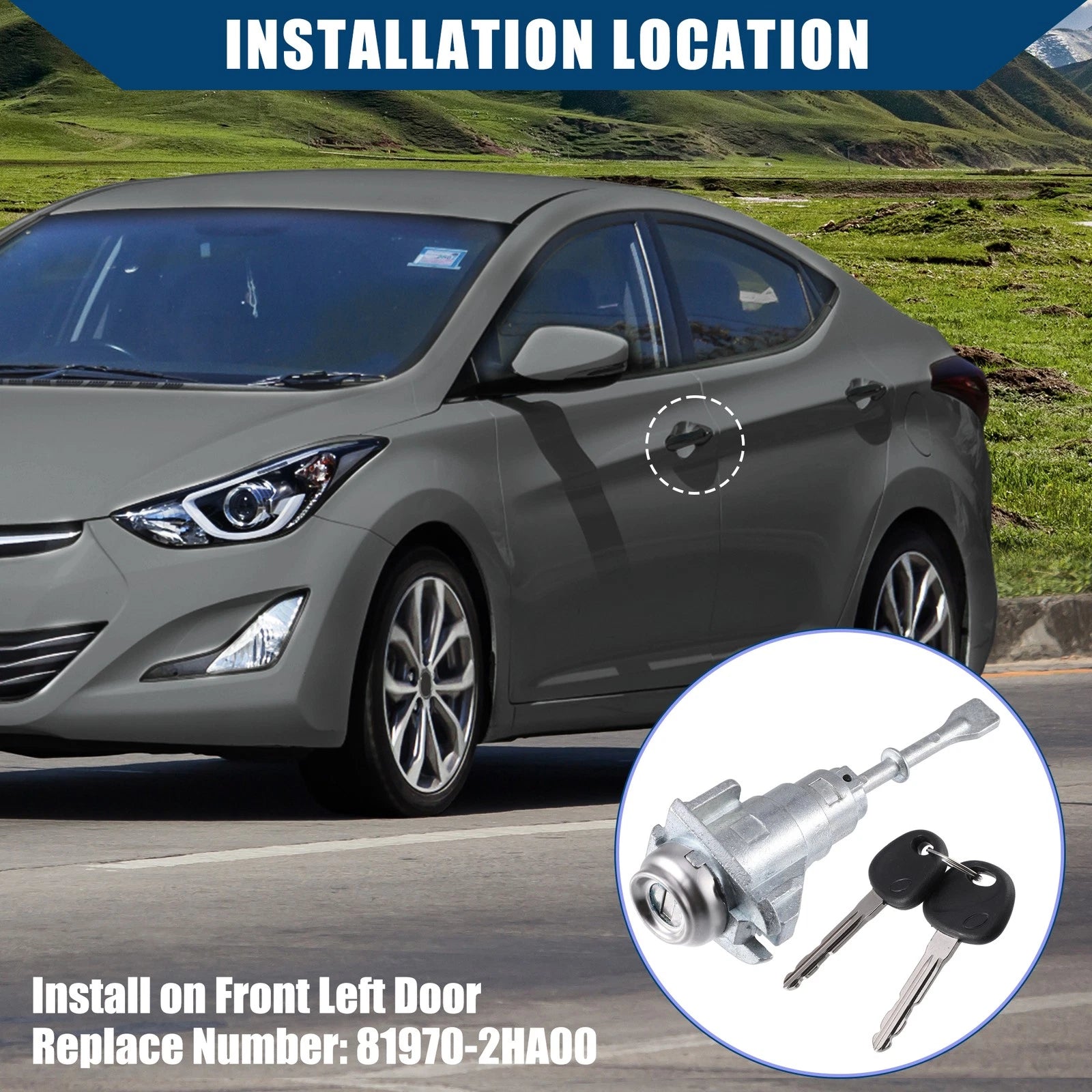 Door Lock Cylinder Front Left Replacement with 2 Keys for Hyundai Elantra (2006–2010)