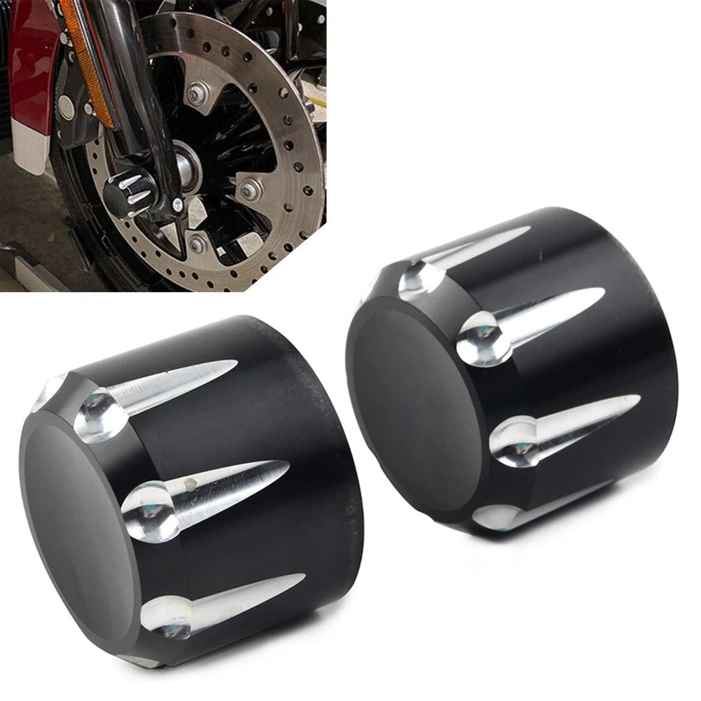 1 Pair CNC Front Axle Cap Nut Covers For Harley Touring Road King Electra Glide