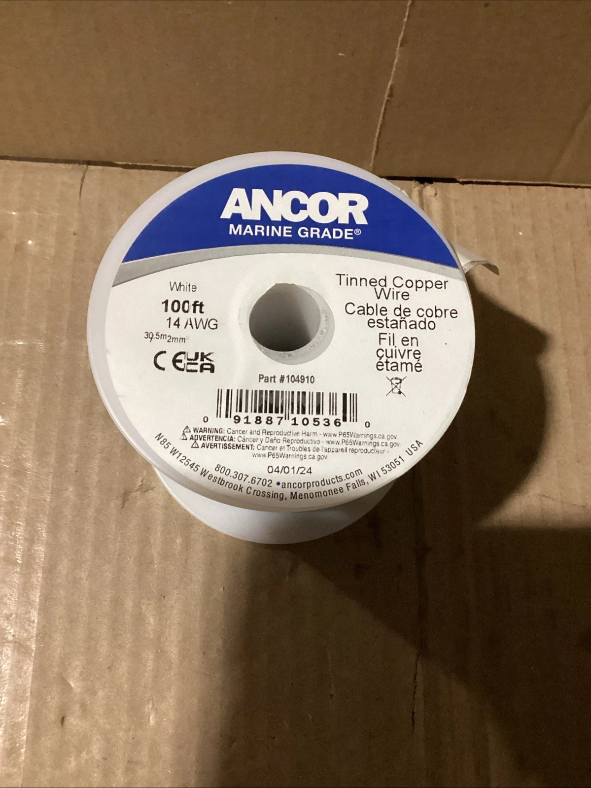 100ft Spool of 14 AWG Tinned Copper Wire for Ancor 104910