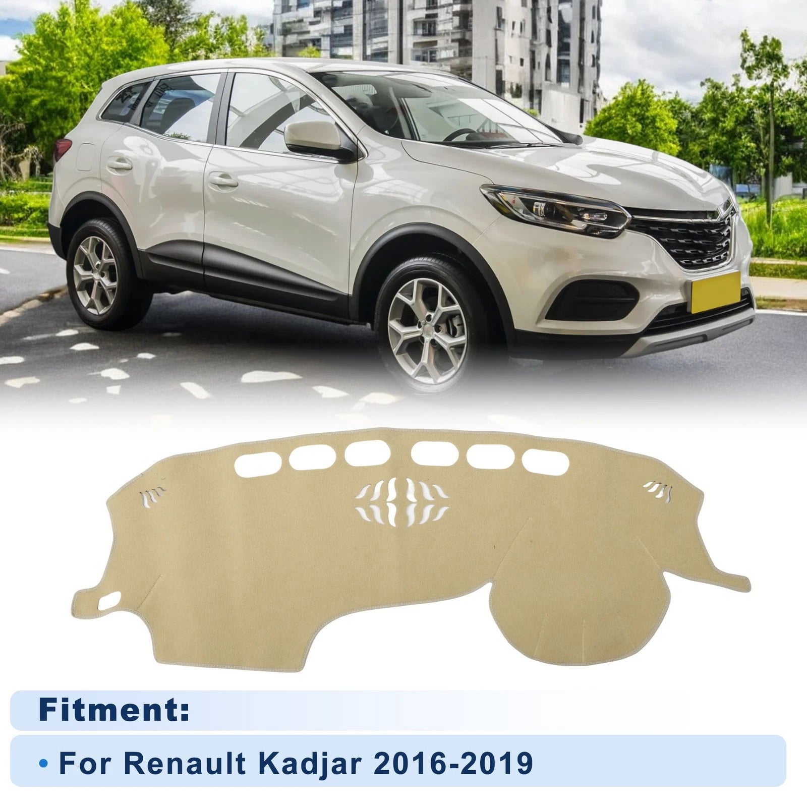 Dash Cover for Renault Kadjar (2016–2019) Without HUD Polyester Beige