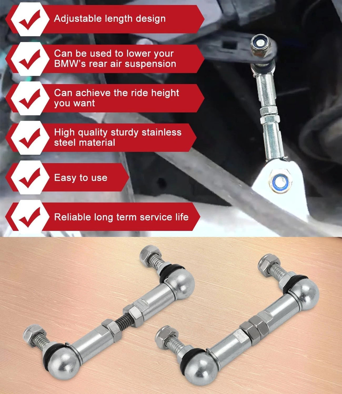 Adjustable Lowering Link for BMW Touring F11, E61, E39, X5, X6 (2000–2023)