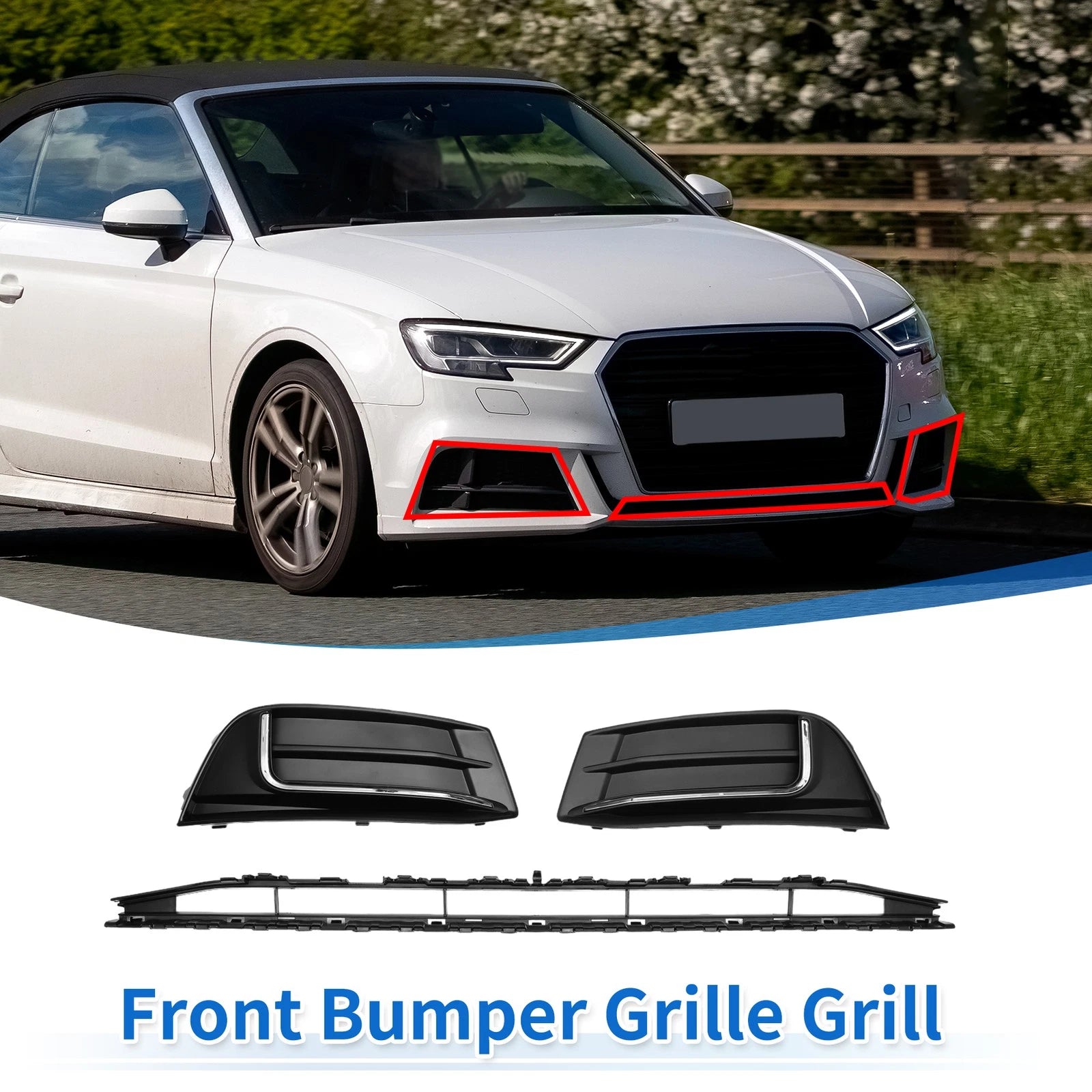 Front Lower Bumper Grille Grill Replacement for Audi A3 (2017–2020)