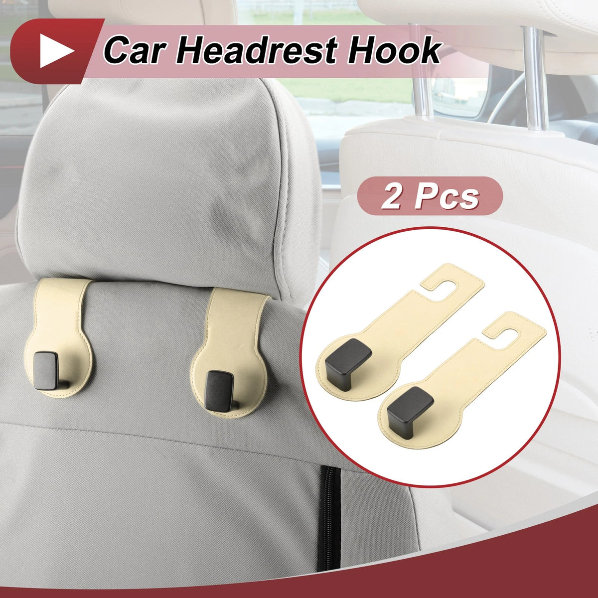 2pcs Universal Car Seat Headrest Hook for Purses and Bags (Beige)