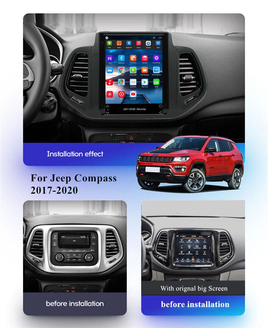 9.7" Vertical Android Stereo Radio Player for Jeep Compass (2017–2020)