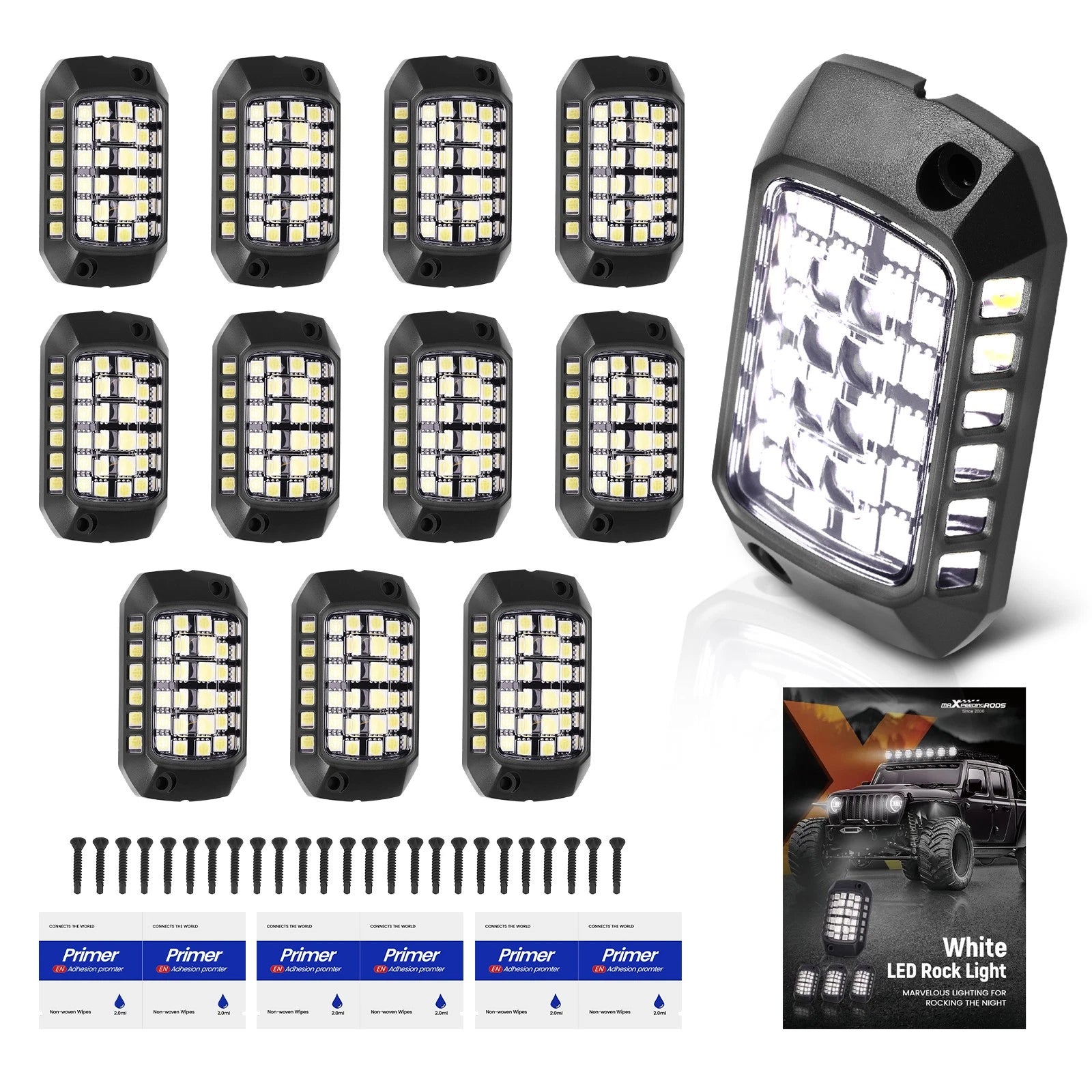 12pcs White LED Rock Lights for Offroad SUV