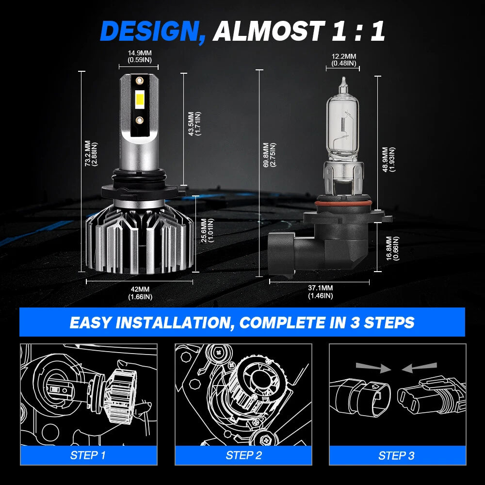 2X 9006 HB4 LED Headlight Bulbs for