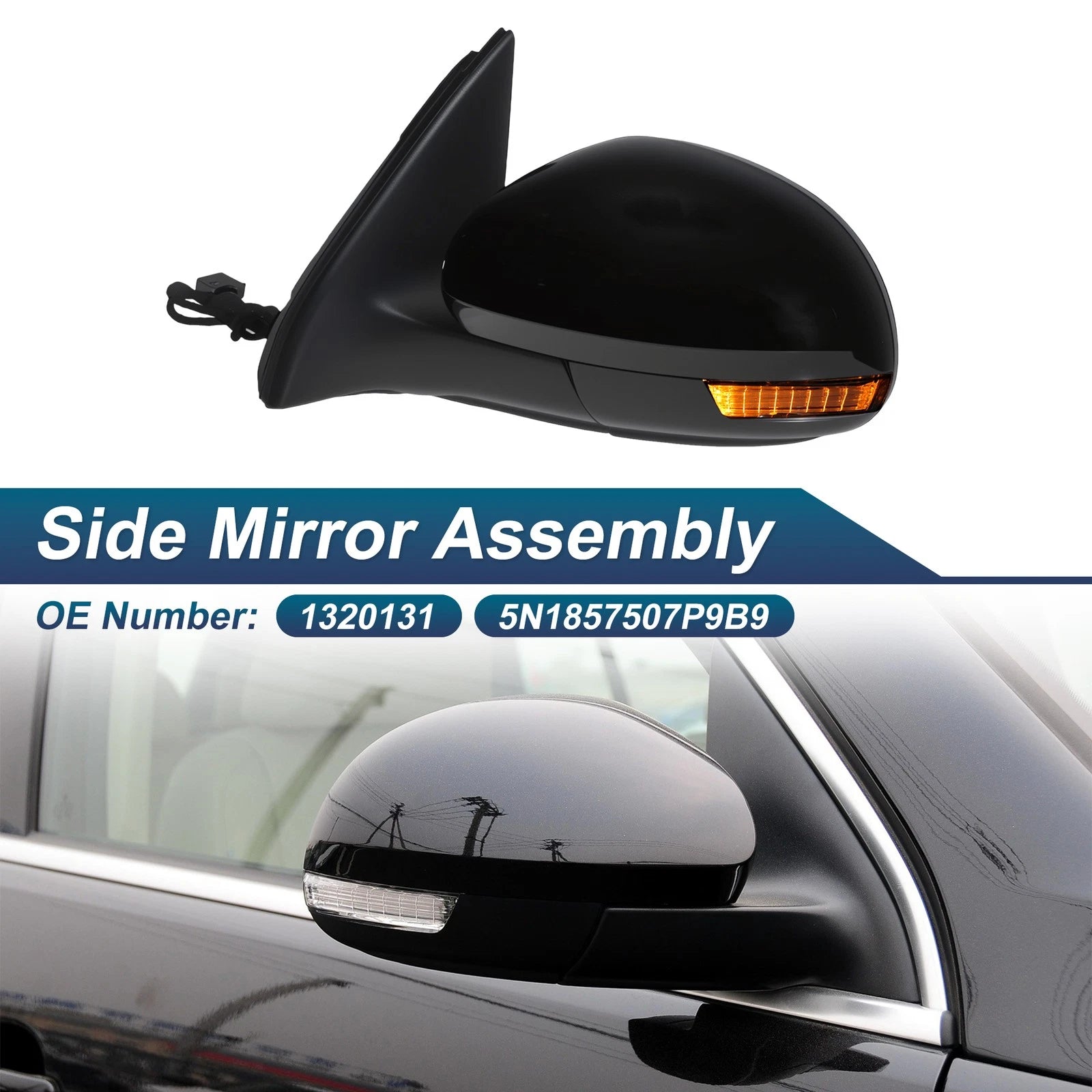 Left Side Mirror Assembly with Turn Signal for Volkswagen Tiguan 2009-2018