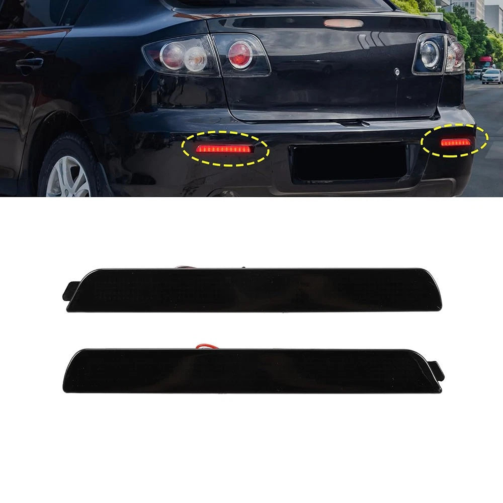 2Pcs Smoke Lens Red LED Rear Bumper Reflector Brake Light for Mazda 3 (2004–2009)