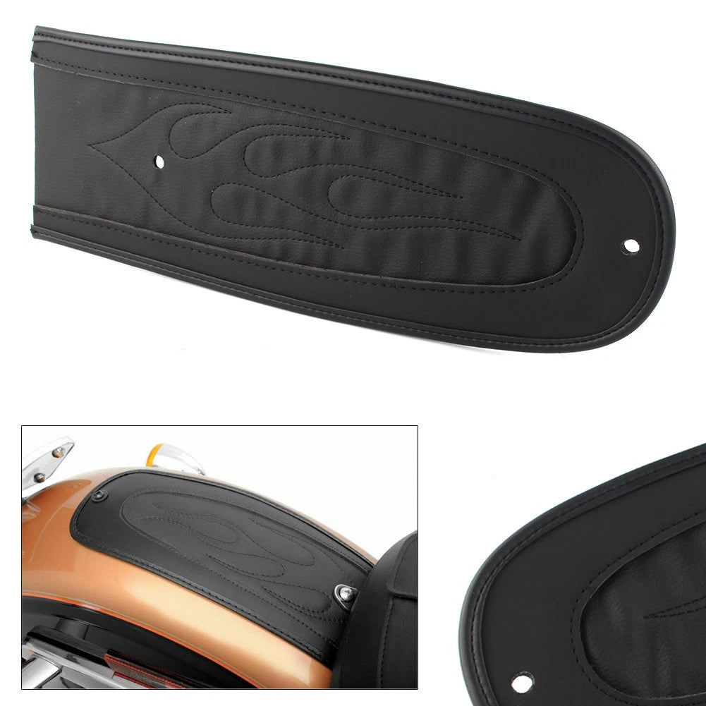 Black Motorcycle Flame Stitch Leather Rear Fender Bib For Harley Dyna 2006-2017