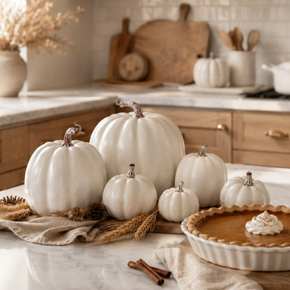 7 Piece Pumpkin Decor Set - Foam Assorted Sizes (17cm to 7cm)