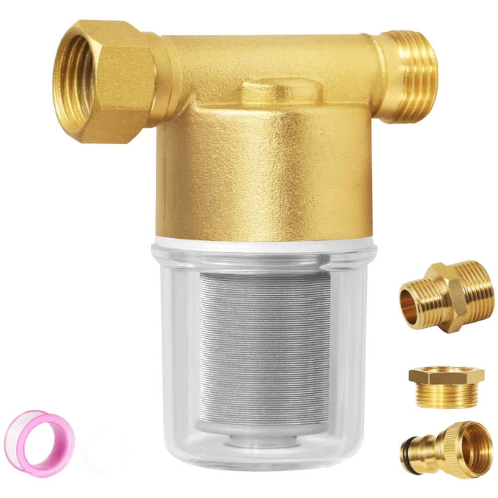 Brass Inline Sediment Filter with 3/4 GHT & 1/2 NPT Adapter