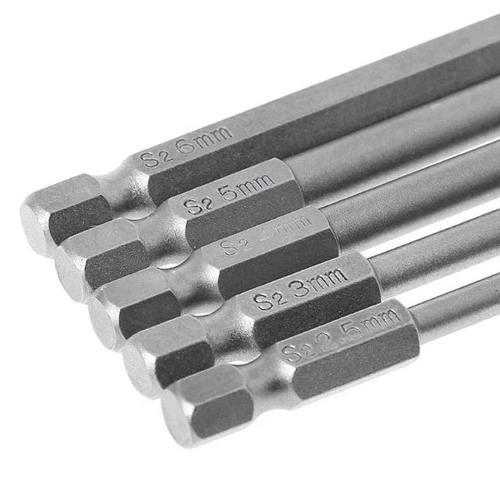 Set of 5 Hex Shank Screwdriver Bits 2.5mm/3mm/4mm/5mm/6mm