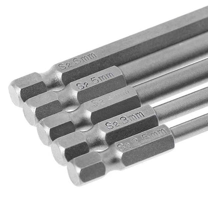 Set of 5 Hex Shank Screwdriver Bits 2.5mm/3mm/4mm/5mm/6mm
