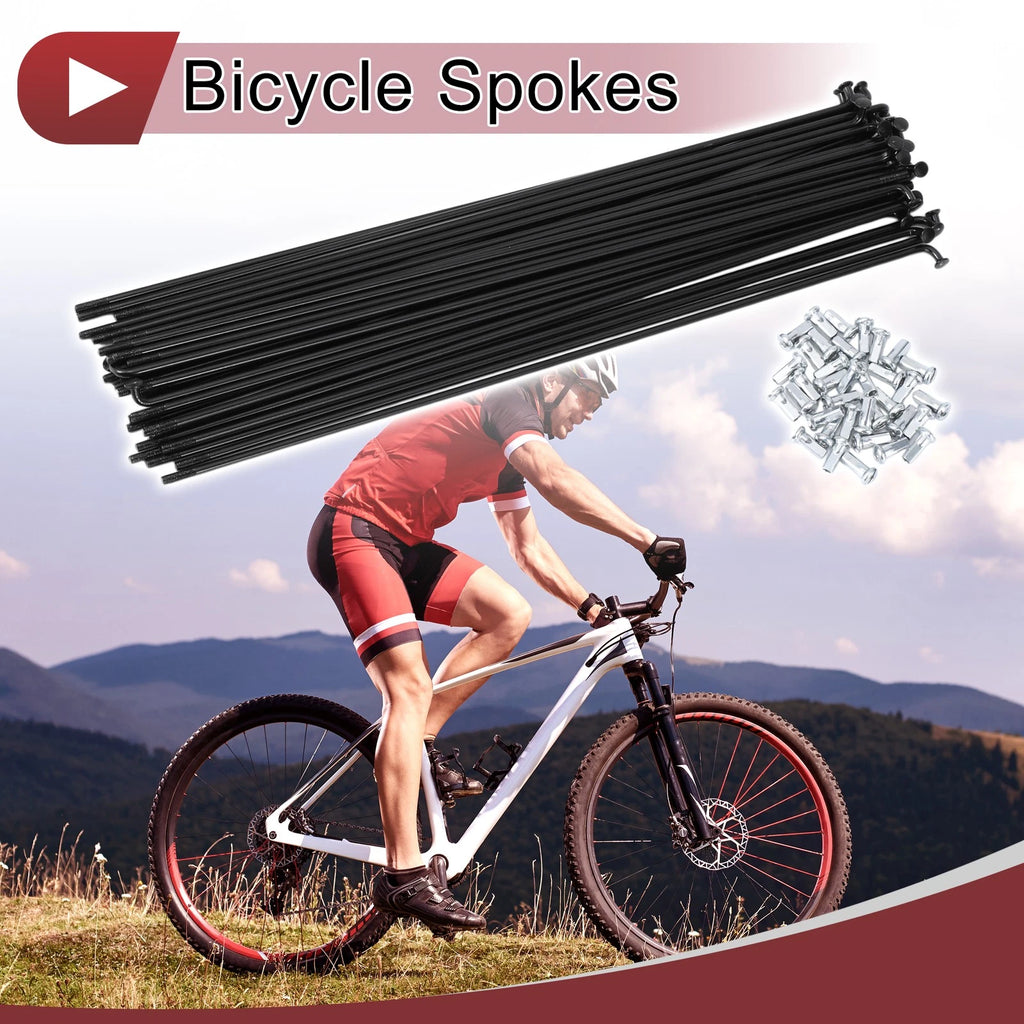 Set 36 Bicycle Spokes 245mm 45 Steel Black for 12G Wheels (—)
