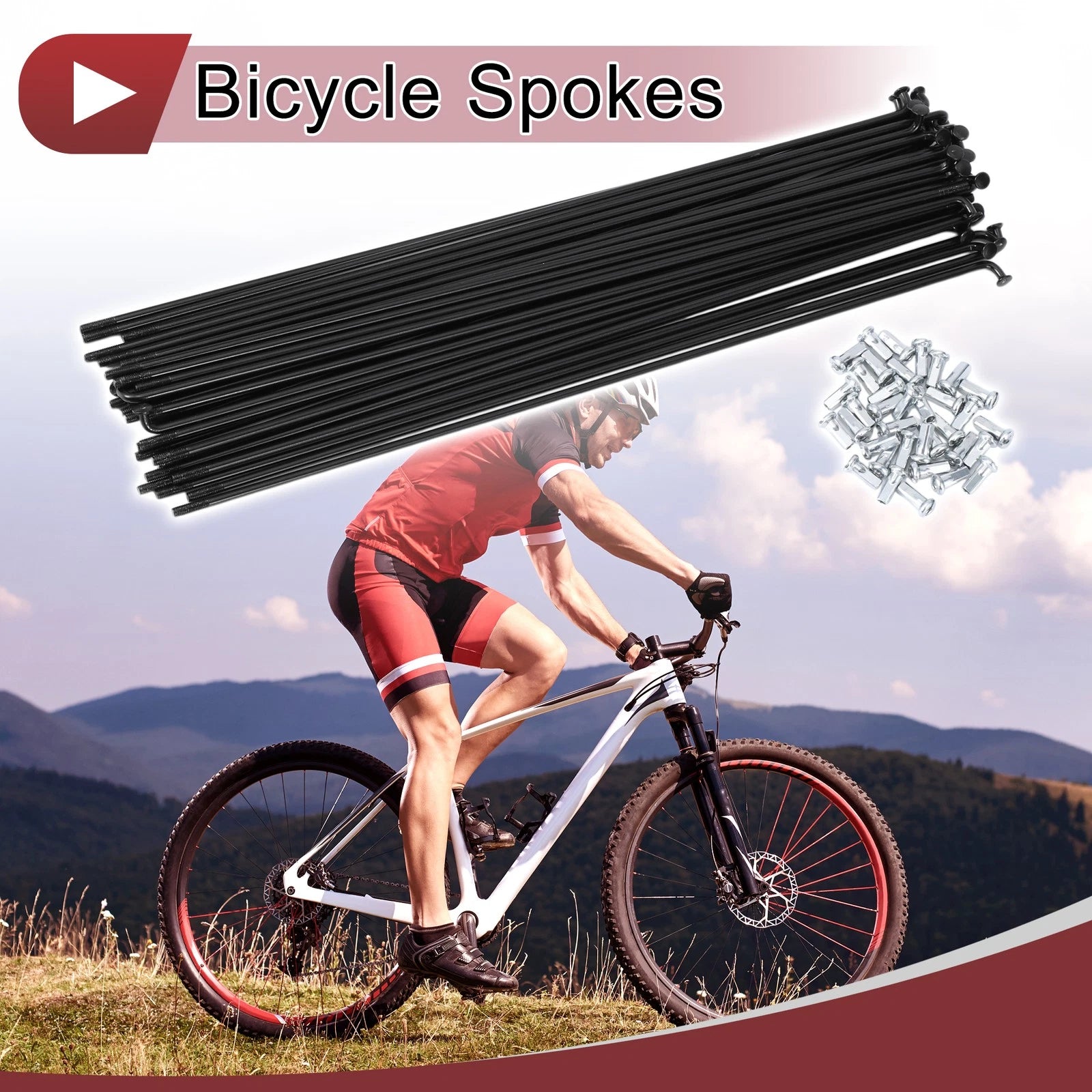 Set 36 Bicycle Spokes 245mm 45 Steel Black for 12G Wheels (—)