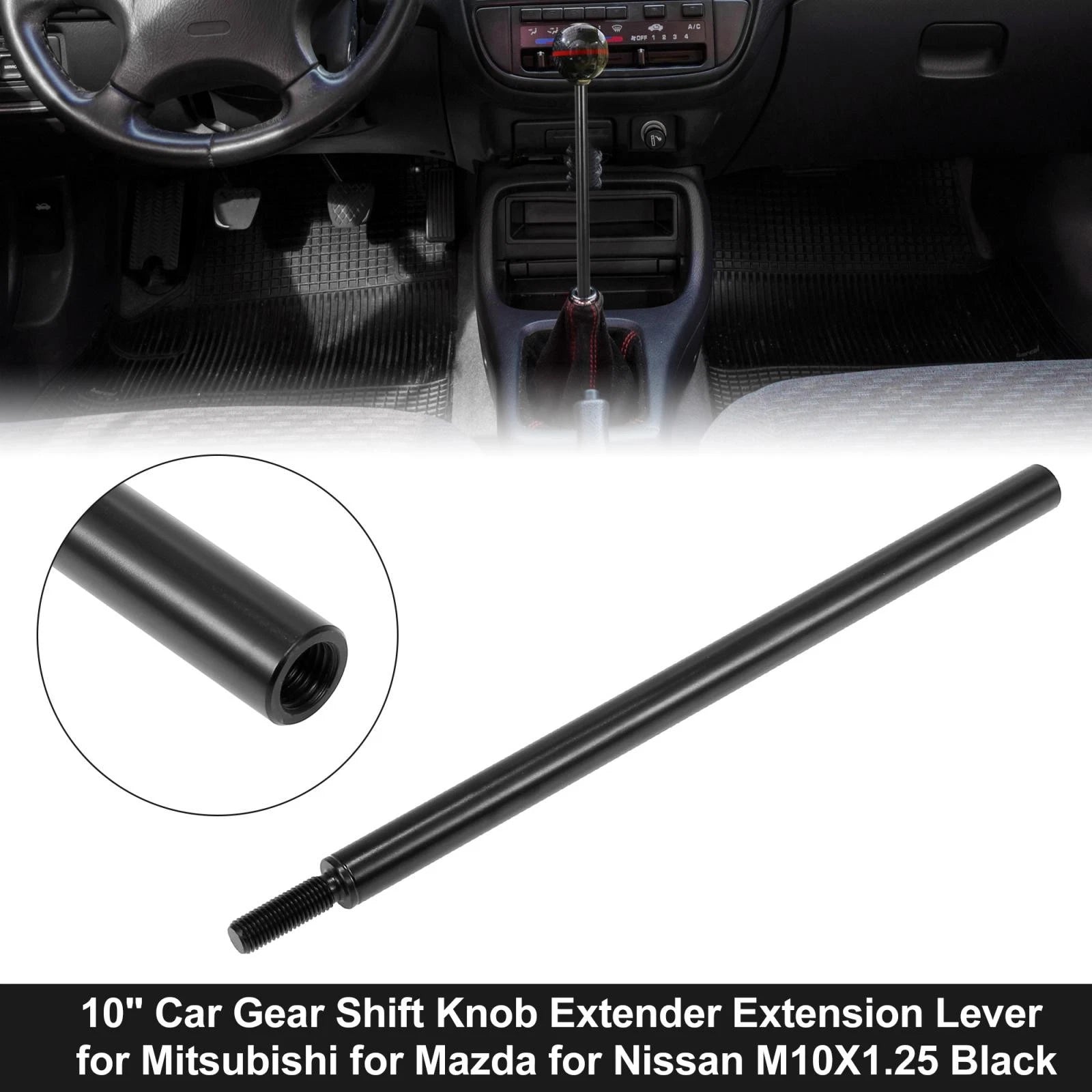 Gear Shift Knob Extender Lever Replacement for Mitsubishi M10x1.25 (Black)
