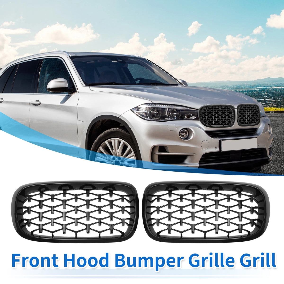 Hood Bumper Grille Grill Pair Front Replacement for BMW X5 F15 (2014–2016)