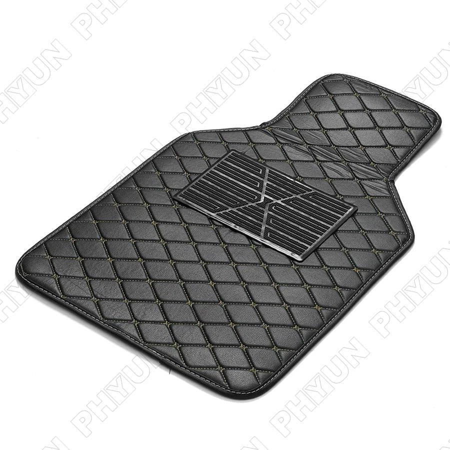 Set of 4 Black PU Leather Floor Mats for Various Vehicles