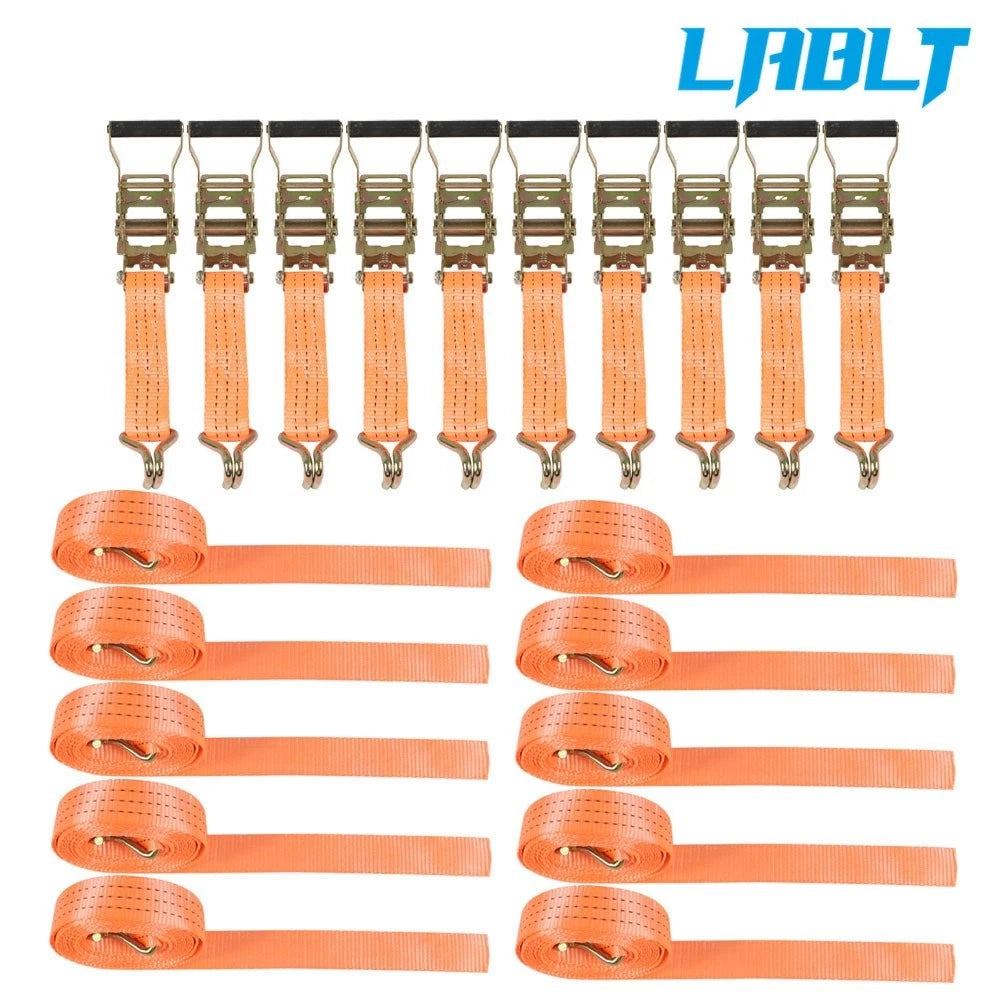 10 Pack Ratchet Straps for Heavy Duty Tie Downs (4000LB, J-Hook)