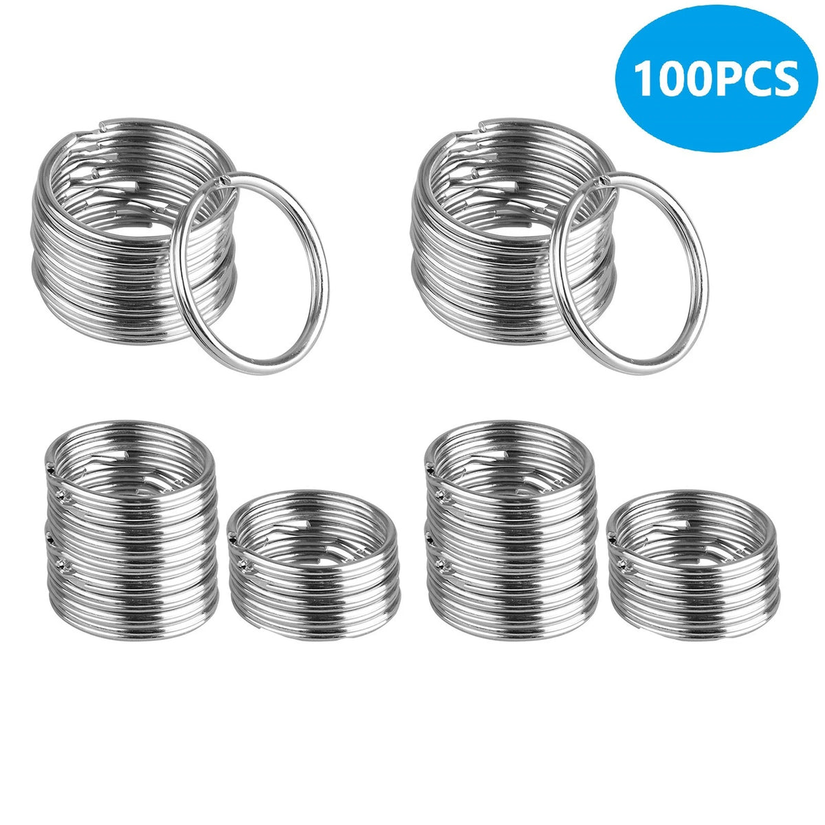 Set of 100 Silver Flat Key Rings Metal Split Ring 1" for Keys
