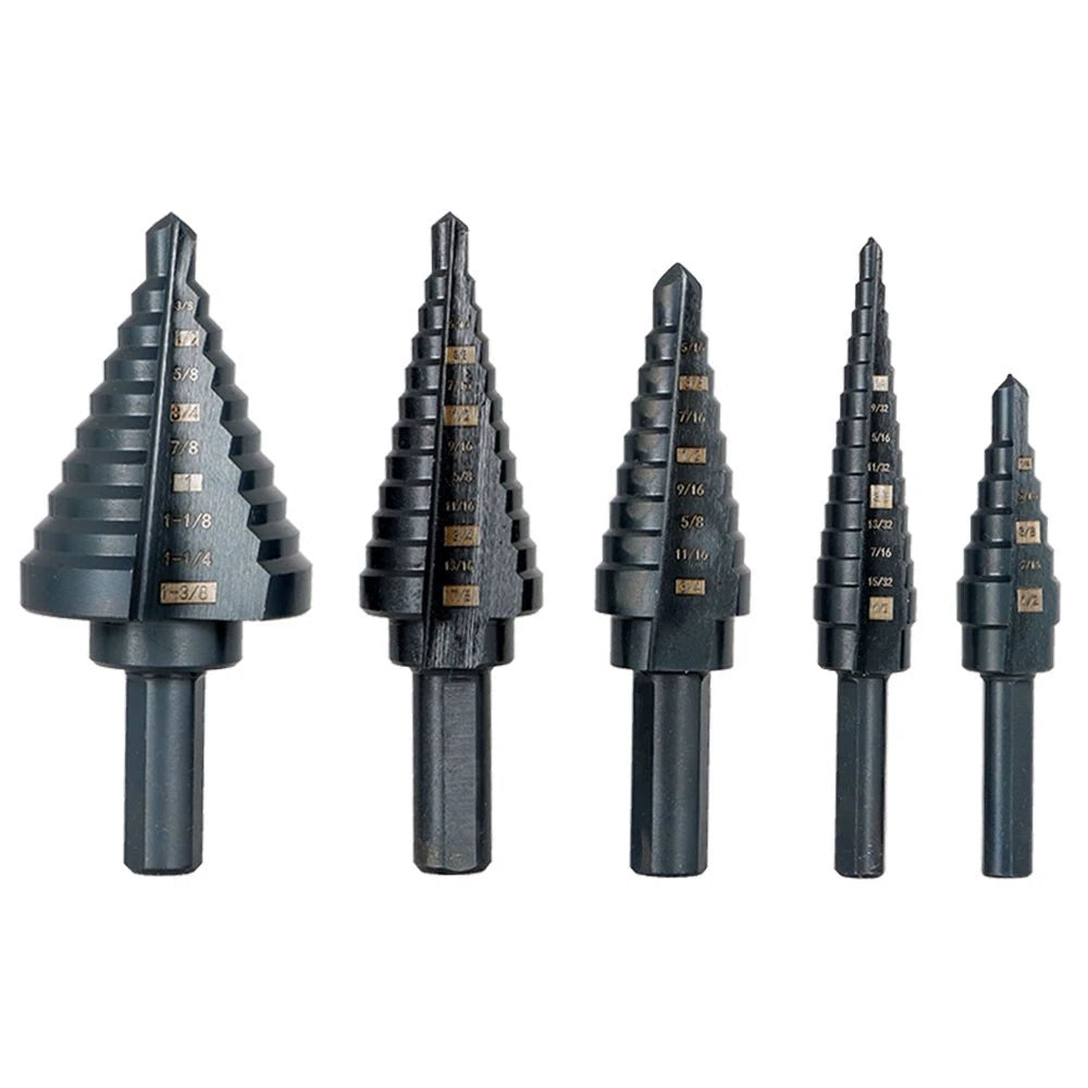 5-Piece Step Drill Bit Set Black Oxide M2 Multiple Hole 1/8"-1-3/8"