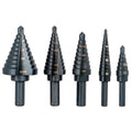 5-Piece Step Drill Bit Set Black Oxide M2 Multiple Hole 1/8"-1-3/8"