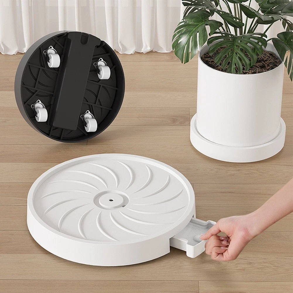 Caster Equipped Flower Pot Tray for Indoor Plant Management