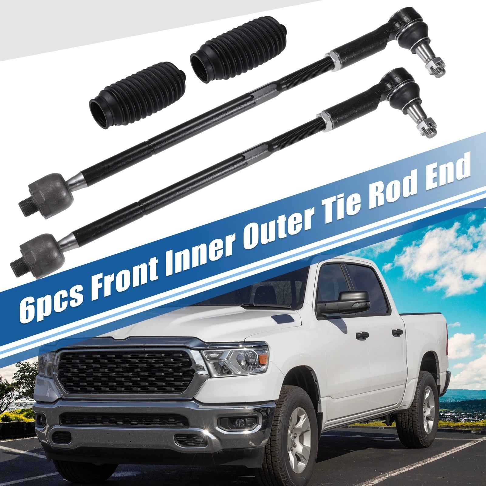 6pcs Front Inner Outer Tie Rod End Links Kit for Ram 1500 (2013–2018)