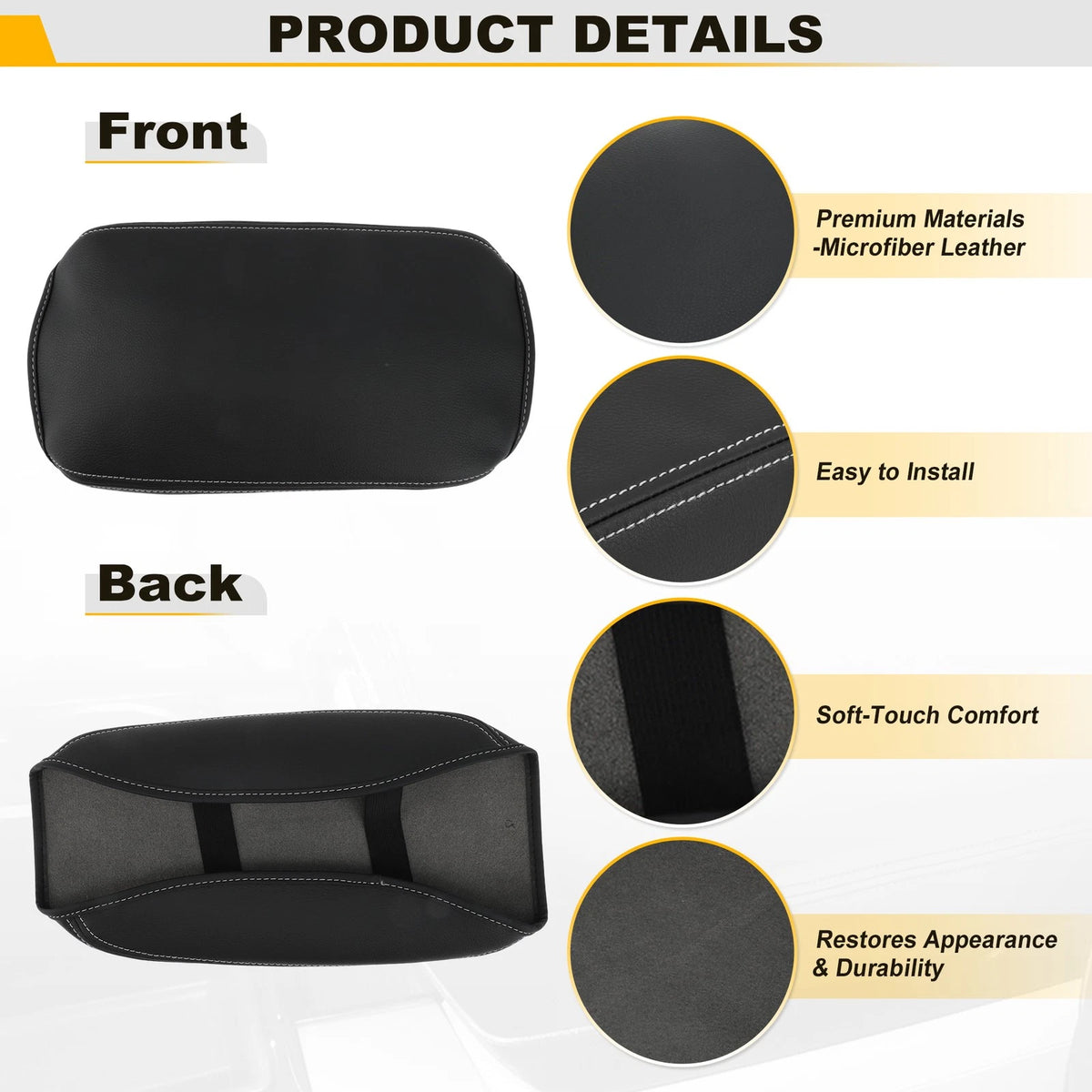 Black Leather Console Lid Armrest Cover for Subaru Forester (2019–2023)