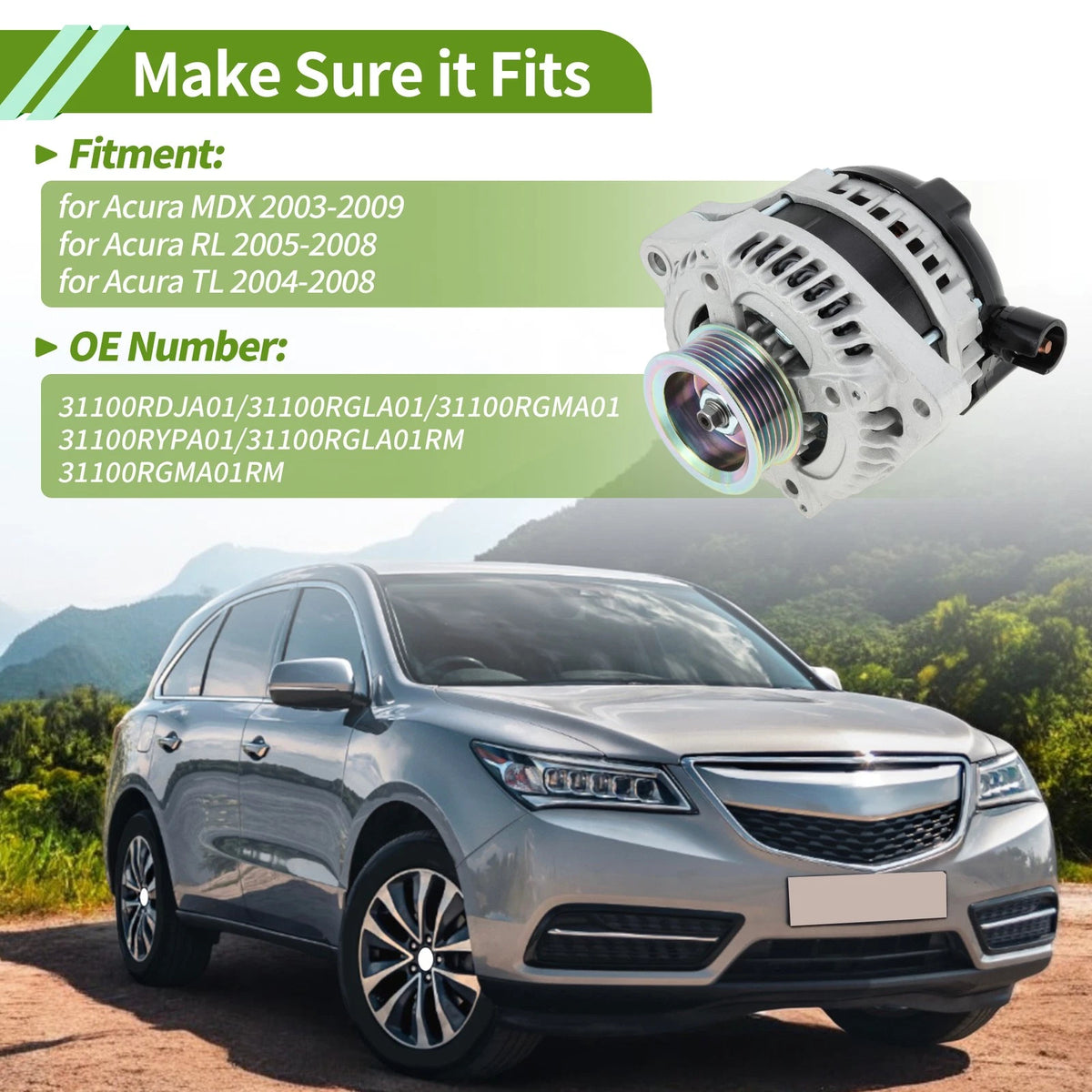 Alternator 130A 12V for Honda Odyssey (2005–2007) No. 31100RDJA01