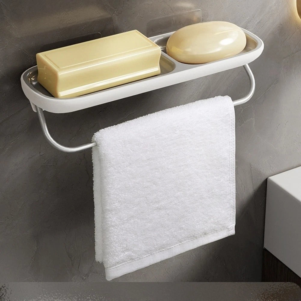 Two Layer Soap Dish with Towel Bar for Bathroom or Kitchen